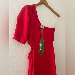 Farm Rios wrap one shoulder dress in Red